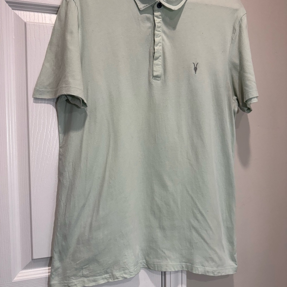All Saints Mint Green Polo Shirt Sz L